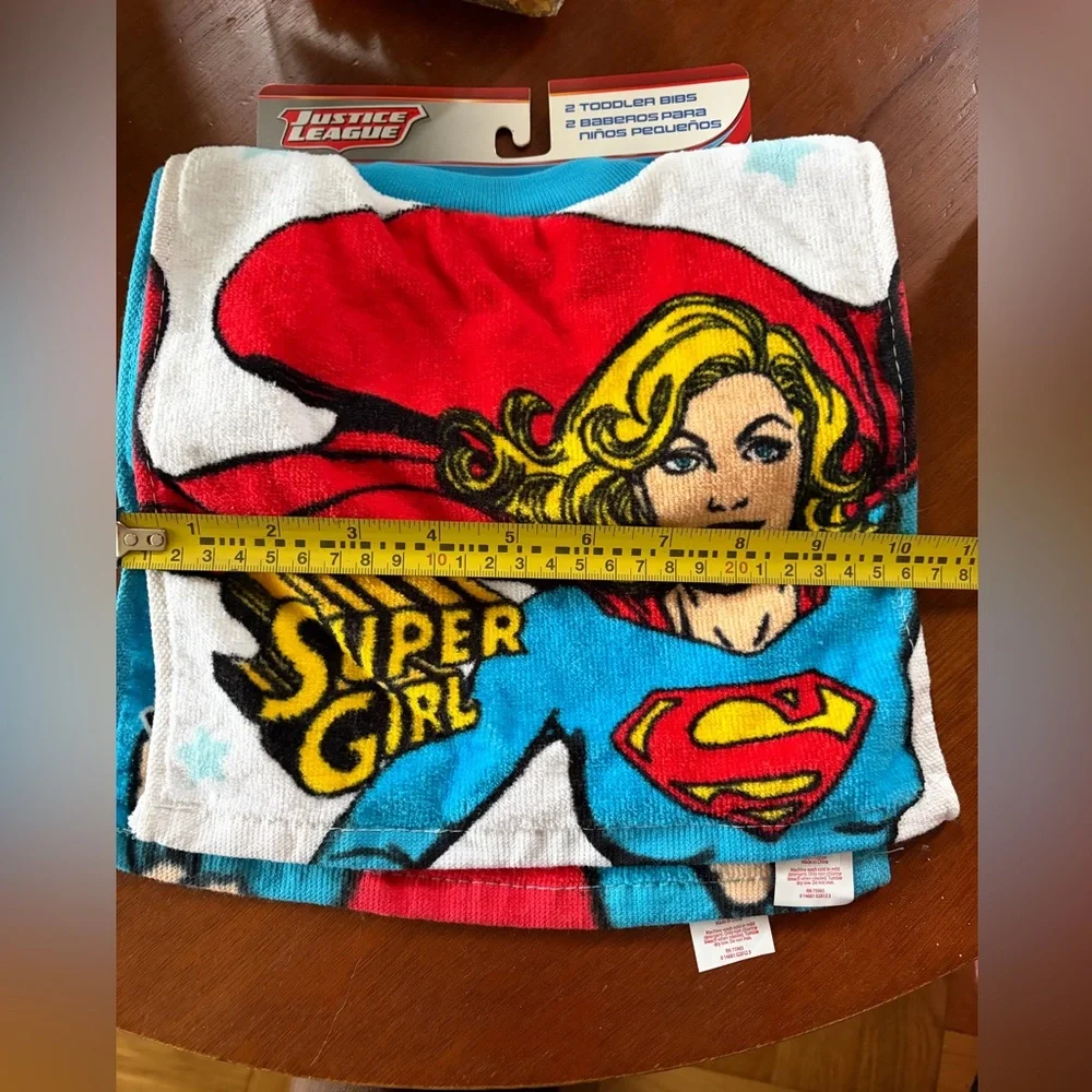 NEW Justice League DC Supergirl  & Wonder Woman Bibs - Set of 2 Toddler Girl Sz.